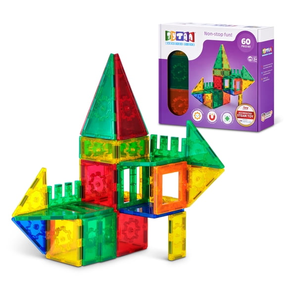 TYTAN Magnetic Tiles 60-Piece Building Set by ZURU – Colourful STEM Construction Toy with Strong Snap-Fit Tiles , Includes Carry Bag, for Kids Ages 3