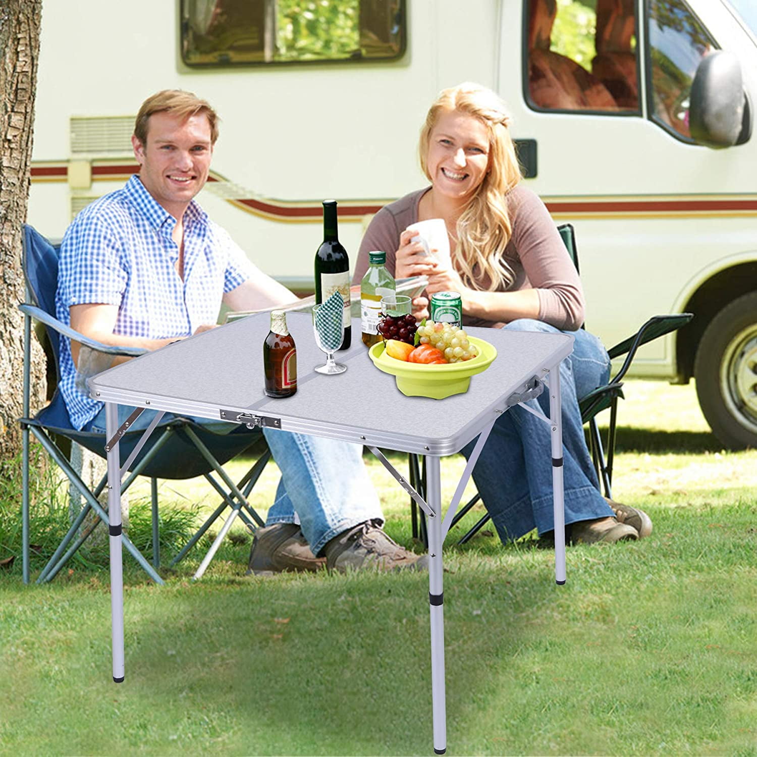 Lineslife 32" Square Folding Card Table, Lightweight Portable Fold in Half Small Card Tables for Adults Indoor Outdoor Use, White