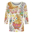 thumbnail image 5 of Ailaofu 3/4 Length Sleeve Womens Tops Casual Loose Fit Crewneck T Shirts Cute Easter Retro Print Three Quarter Length Tunic Tops, 5 of 7