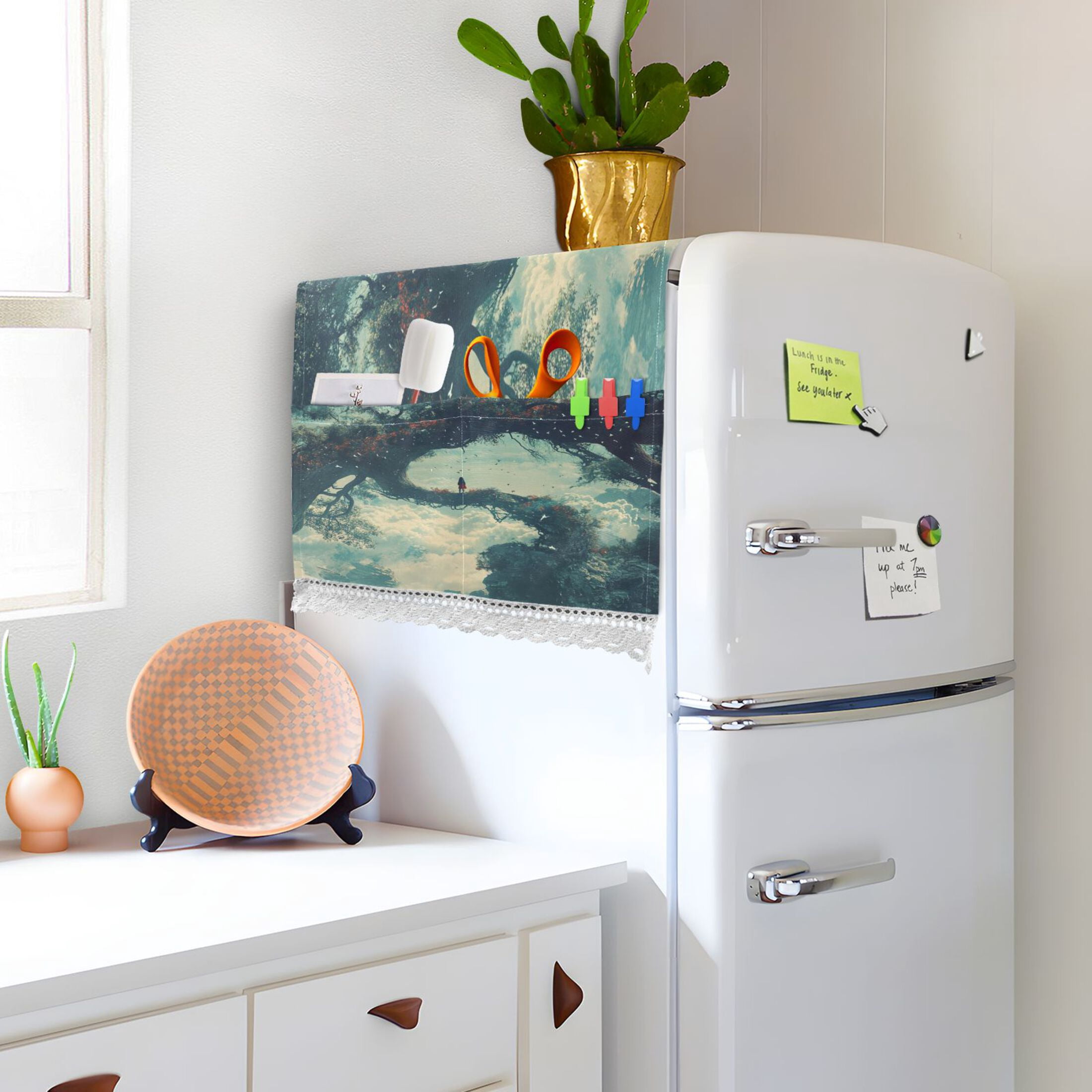 A Giant Tree in The SkyWasher and Dryer Covers Dust-Proof and Oil Resistant Fridge Cover with 4 Storage Pockets Washing Machine Top Cover for Laundry Kitchen Home 51.2 x 22 In