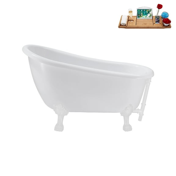 53'' Streamline N487WH-WH Soaking Clawfoot Tub and Tray with External Drain
