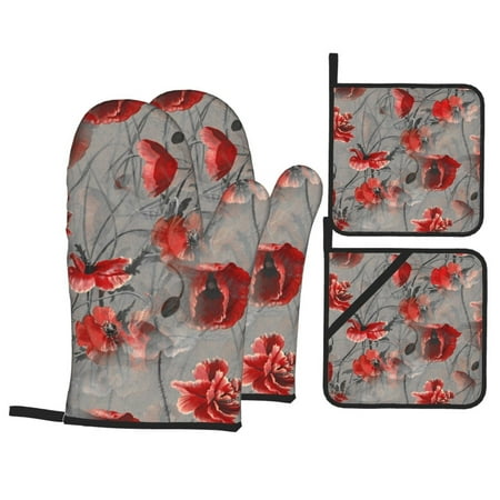 

WARHOOME Oven Mitts and Pot Holders Sets Heat-Resistant Botanical Flowers Print BBQ Glove Oven Mitt Hot Pads Kitchen Cooking Baking Grilling 4Pcs