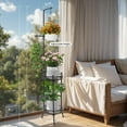 thumbnail image 2 of Plant Stand Adjustable 2-Tier 72" Metal Shelf -Tall Indoor/Outdoor Plant Rack with Hangers for 4 Potted Flowers, Corner Shelf for Living Room & Patio (White), 2 of 7