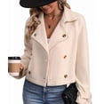 thumbnail image 3 of Cropped Trench Coat for Women Double Breasted Long Sleeve Work Office Business Casual Fall Short Jackets XL, 3 of 9