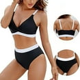 thumbnail image 5 of TMOYZQ Women's Swimsuit Set High Waisted Bikini Sets V Neck Two Piece Swimsuit Color Block Trim Twist Front Spaghetti Straps Fashion Bathing Suits Black S~XXL, 5 of 6