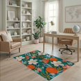 thumbnail image 2 of ODIKA 4'x6' Teal Orange Blossom and Citrus Garden Washable Area Rug Lush Floral Fruit Motifs in a Vibrant Display Stain Resistant, Low Pile, Easy Care for Dorm Room, Small Living, 2 of 7