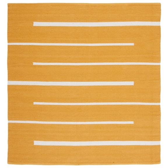 SAFAVIEH Montauk Oswald Geometric Striped Cotton Area Rug, Gold/Ivory, 6' x 6' Square