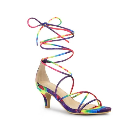 

Allegra K Women s Sandals Strappy Tie Dye Kitten Heels Lace up Sandals