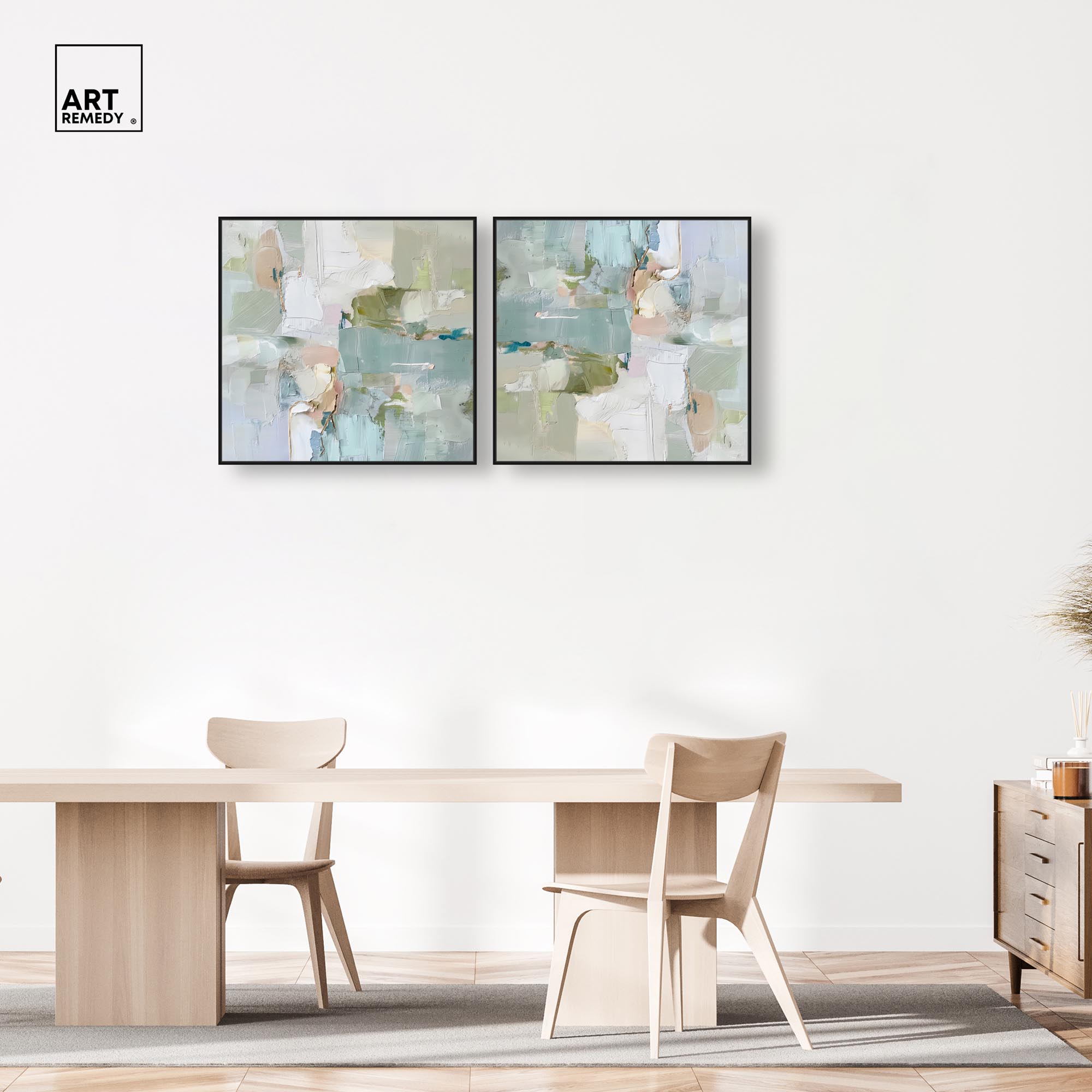 Art Remedy Modern Trendy Art Canvas, 30" x 30", Black Frame, Jade Sweep I Set