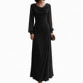 thumbnail image 2 of Shihyeh Women's Elegant Pleated Long Sleeve Flowy Evening Dress, Solid Color Chic Gown, Soft Stretchy Party Dress, 2 of 7