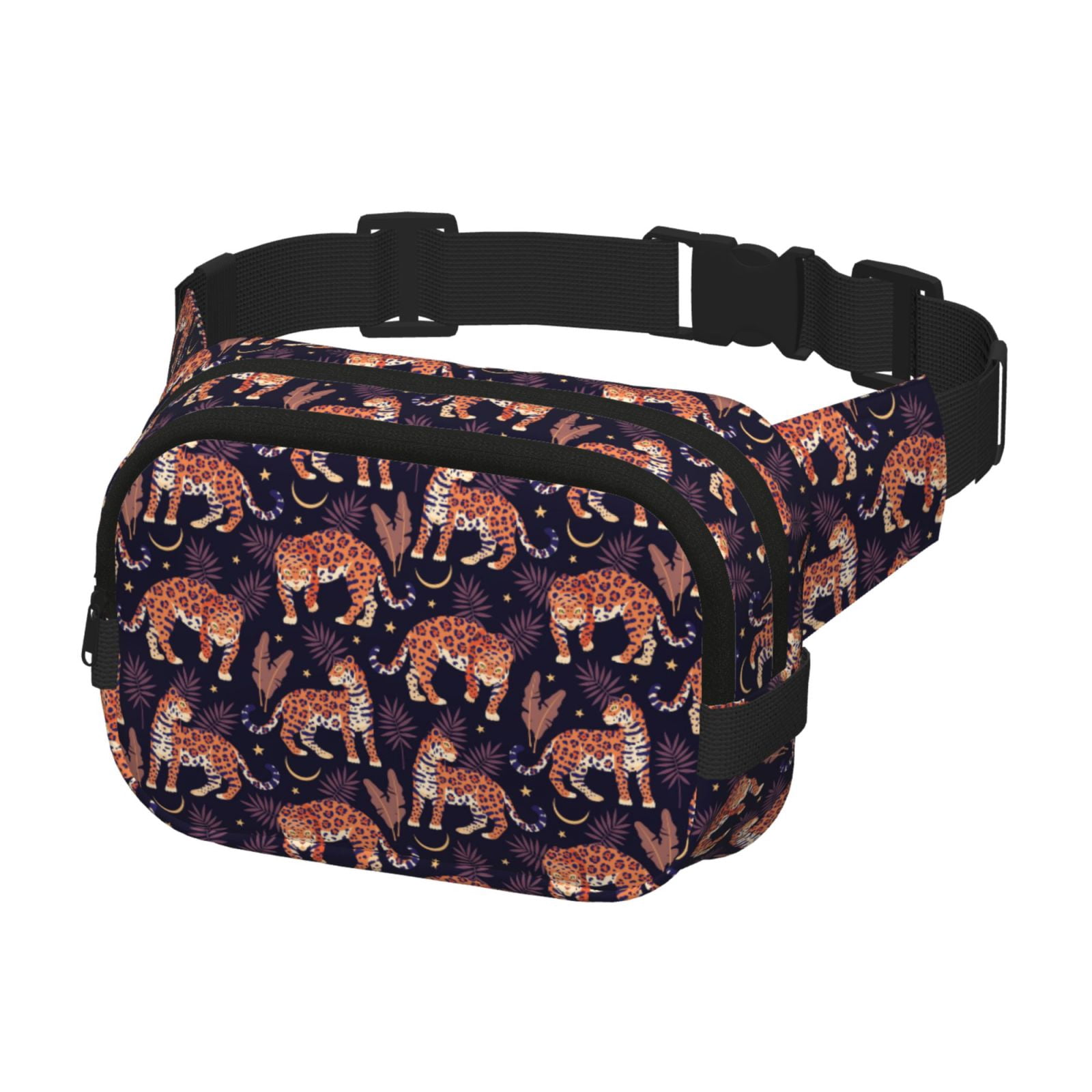 Fuzoiu Leopard Print Print Unisex Square Double Layer Waist Bag,Crossbody Fanny Pack Travel Workout Accessory