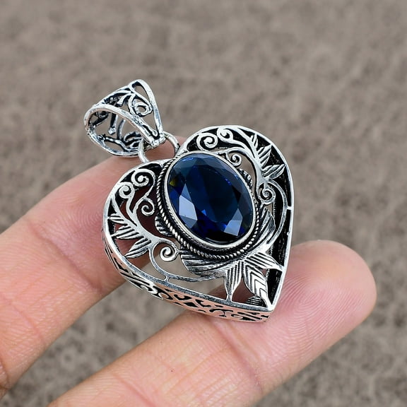 Iolite Quartz 925 Sterling Silver Gemstone Handmade Jewelry Pendant 1.77"