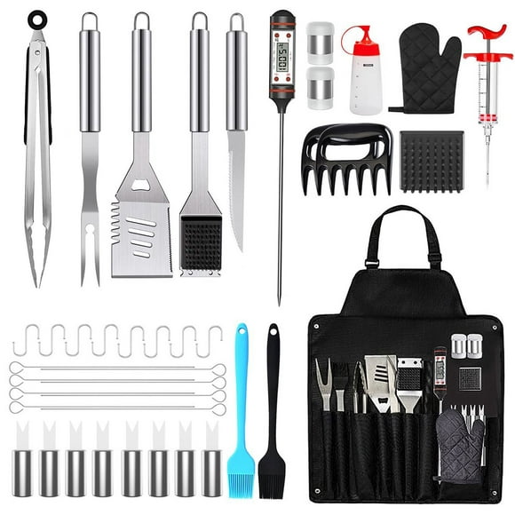 41Pcs Stainless Steel Grill Tools, BBQ Grill Utensils Set for Camping/Backyard, Grilling Accessories with Barbecue Mats, Aluminum Case, Thermometer for Men Women
