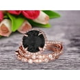 thumbnail image 5 of Trio Set Big Black Diamond Moissanite Wedding Ring Set Engagement Ring On 10k Rose Gold Stacking Matching Band 2.75 Carat Round Cut Gemstone Personalized for Brides, 5 of 6
