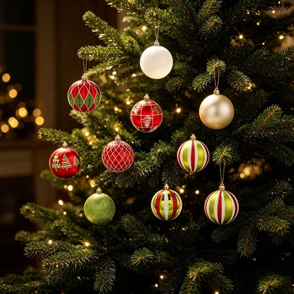Zynviq 24 Pc Christmas Ornaments Multicolor Christmas Tree Ornaments Ball Electroplated Decoration for Xmas Tree Home Winter Holiday Party Decorations