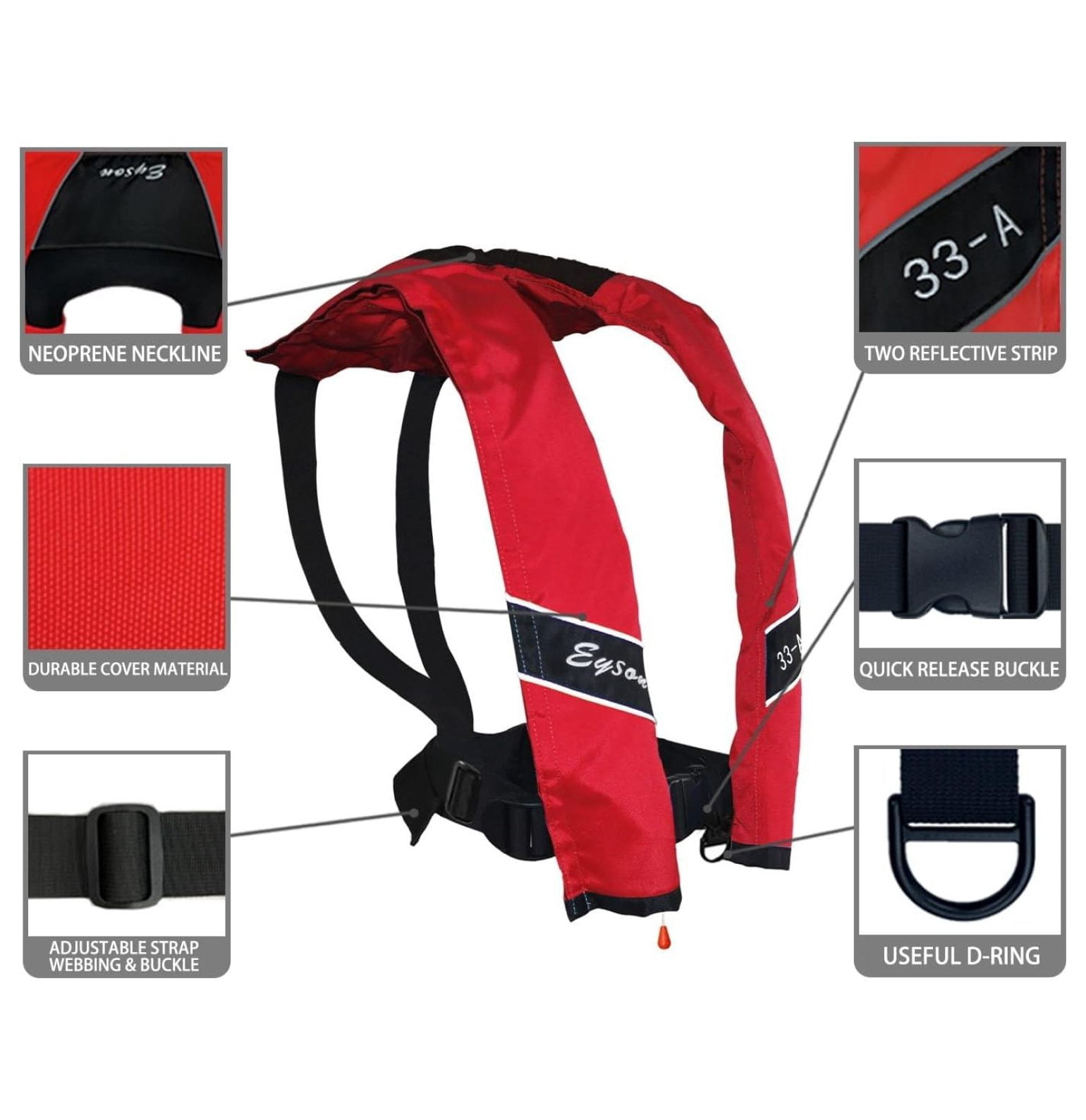 Inflatable Life Life Vest Basic Automatic/Manual (639 Red Auto)