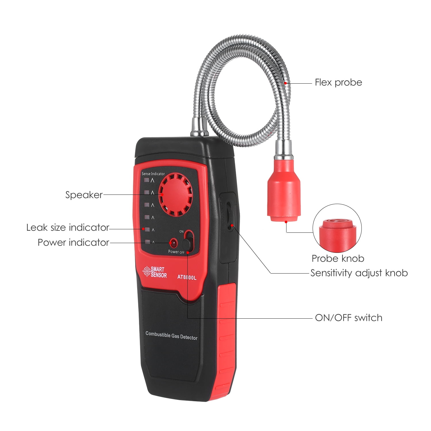 Portable Gas Leak Detector Combustible Propane Methane Gas Sensorr with Sound Warning Adjustable Sensitivity and Flex Probe Natural Gas Detector