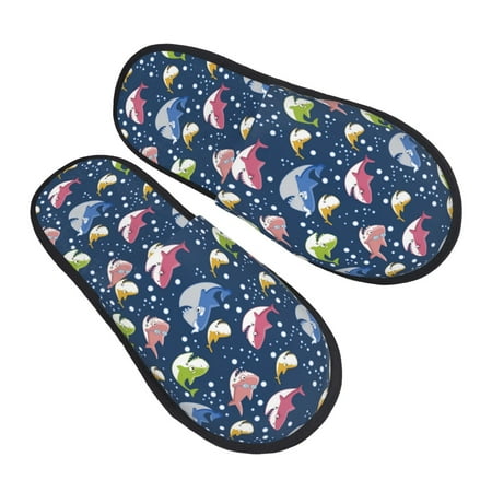

Jgfou Colorful Cartoon Shark Print Womens Cozy Memory Foam Slippers Soft Warm Slip On House Slippers Anti-Skid Rubber Sole Creative Gifts for Women Mom Girlfriend