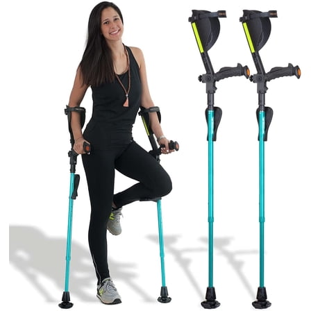 Ergobaum® Prime 7TH Generation by Ergoactives. 1 Pair (2 Units) of Ergonomic Forearm Crutches - Adult 5' - 6'6'' Adjustable (Aquamarine)