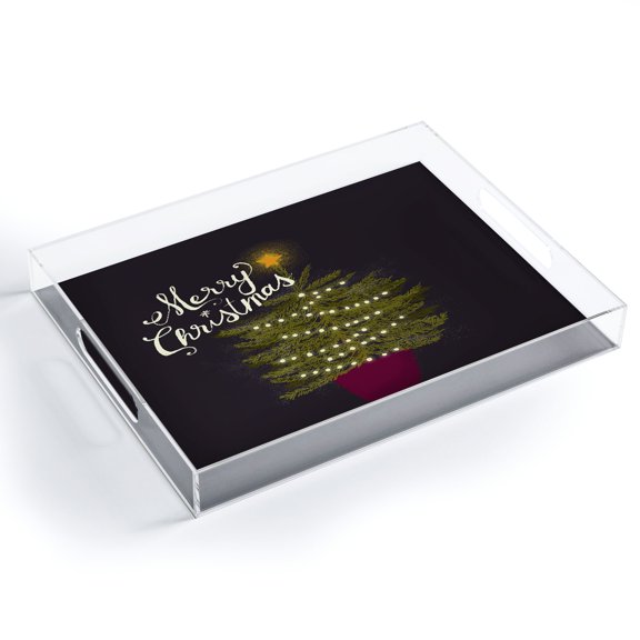 Society6 Joy Laforme Merry Christmas Little Tree Acrylic Tray