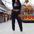 thumbnail image 4 of QHFBli Womens Shiny Metallic 2 Piece Outfits Colorblock Holographic Jogger Long Sleeve Crop Hoodie Sweatsuit Sets, 4 of 5