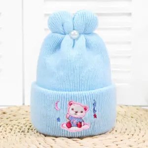 Gorro fetal para bebé de cachemira con bordado de conejo, gorro fetal para recién nacido, gorro cálido para bebé, otoño e invierno