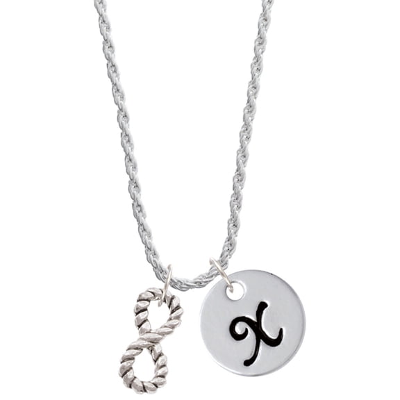 Delight Jewelry Silvertone Infinity Rope Silvertone Script Initial Disc - X - Charm Necklace, 20"+3"