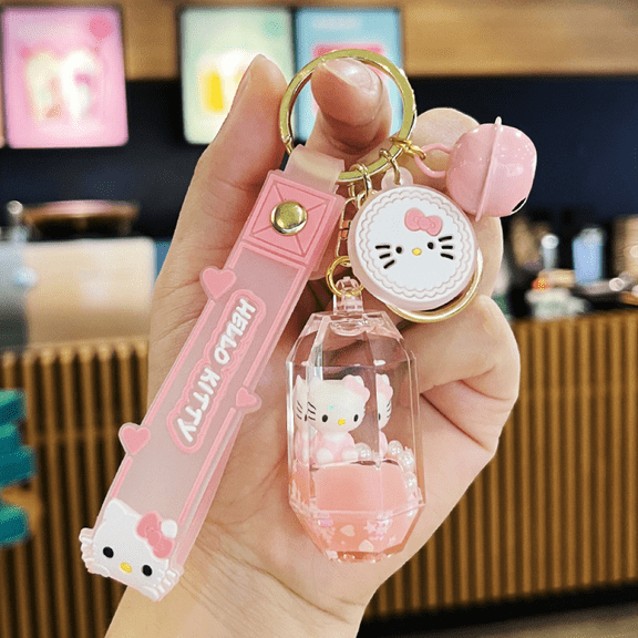 Hello Kitty Quicksand Keychain, Cute Schoolbag Pendant, Creative Gift for Kids