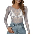 thumbnail image 2 of HongQid Mesh Tops for Women Sheer Long Sleeve Tops Crew Neck Lace Blouses Under Shirts Floral Lace Tee Shirt, 2 of 5