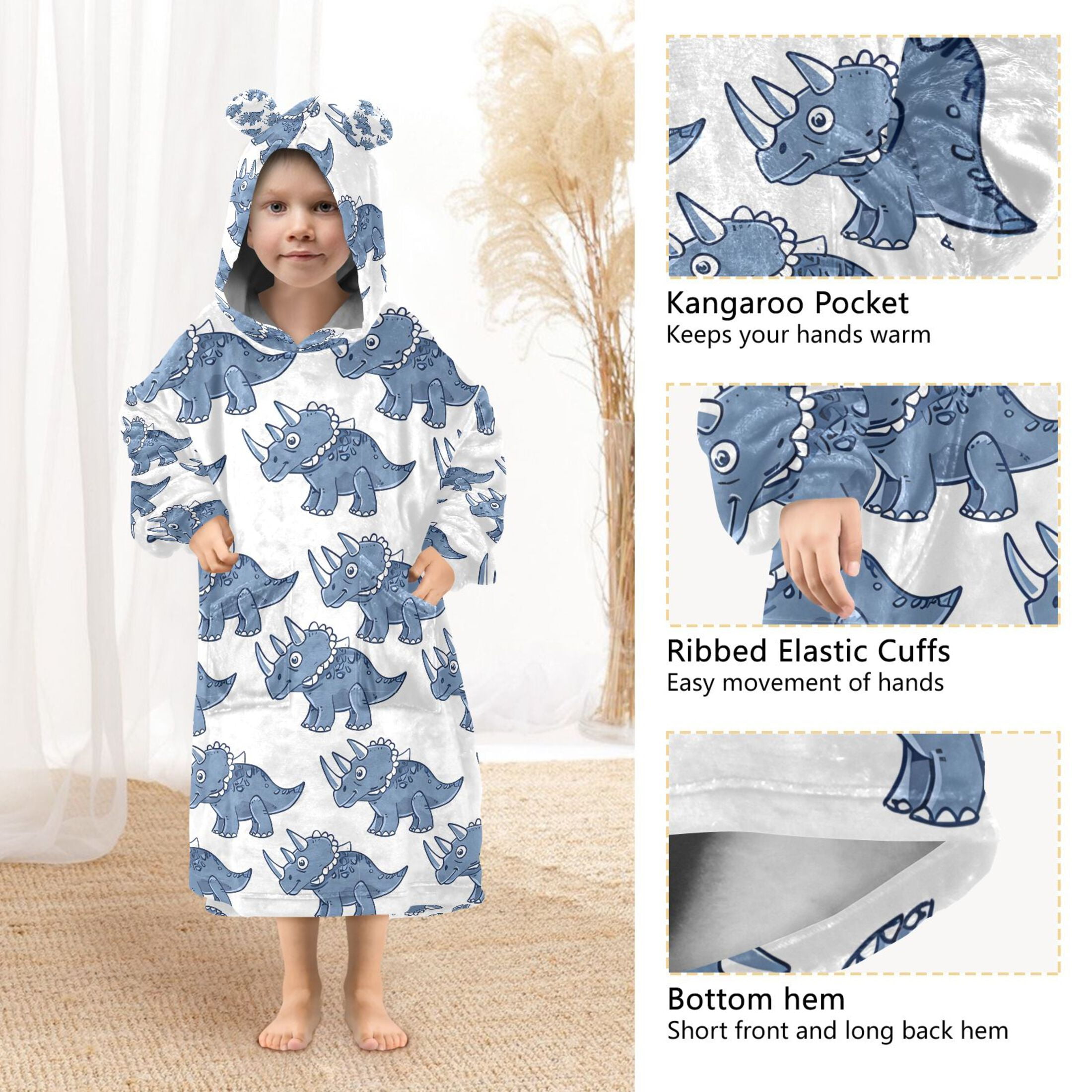 Wearable Blanket Christmas Hoodie for Triceratops Flannel Hooded Blanket with Pockets and Sleeves Suitable