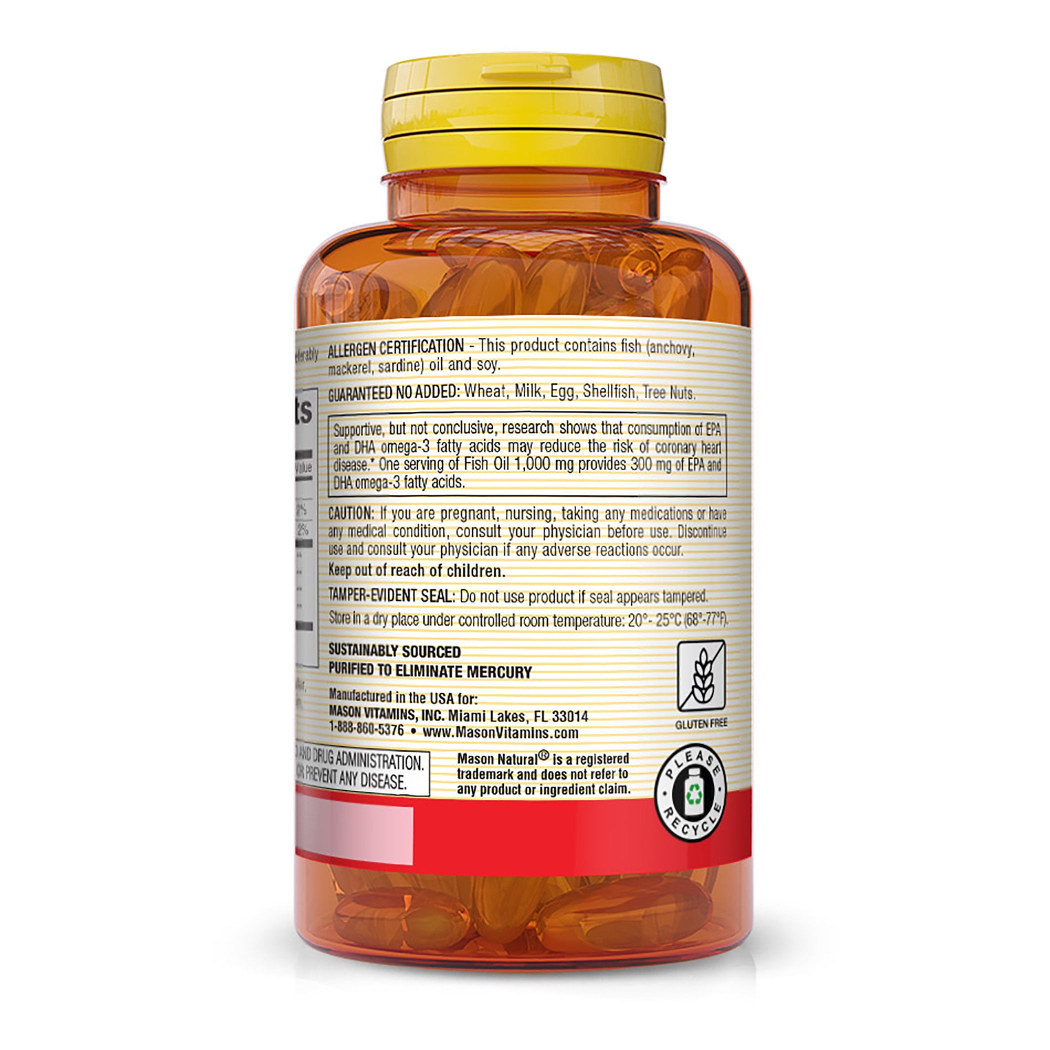 (3 pack) Mason Natural No Burp Fish Oil 1000 mg Omega-3, 100 Softgels