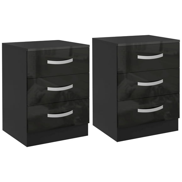 HOMCOM Nightstand Set of 2, Bedside Tables with 3 High Gloss Drawers