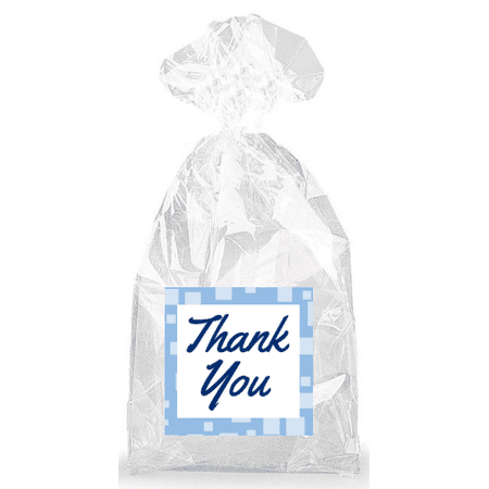 Dark Blue on Baby Blue Thank You Party Favor Bags with Ties - 12pack ...