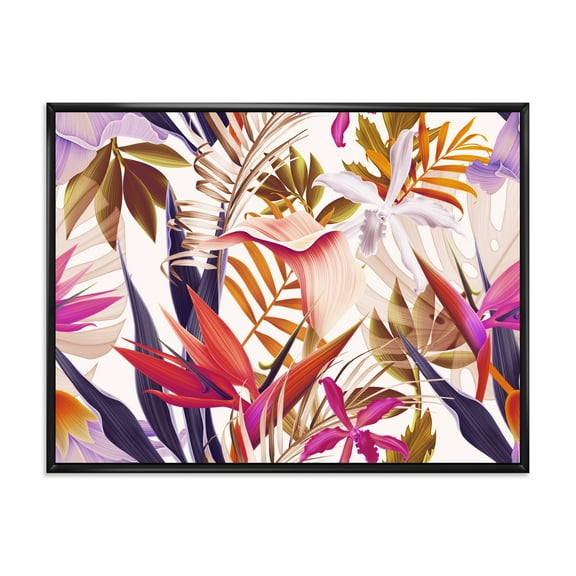 VIntage Tropical Flowers III 20 in x 12 in Framed Painting Canvas Art Print, by Designart