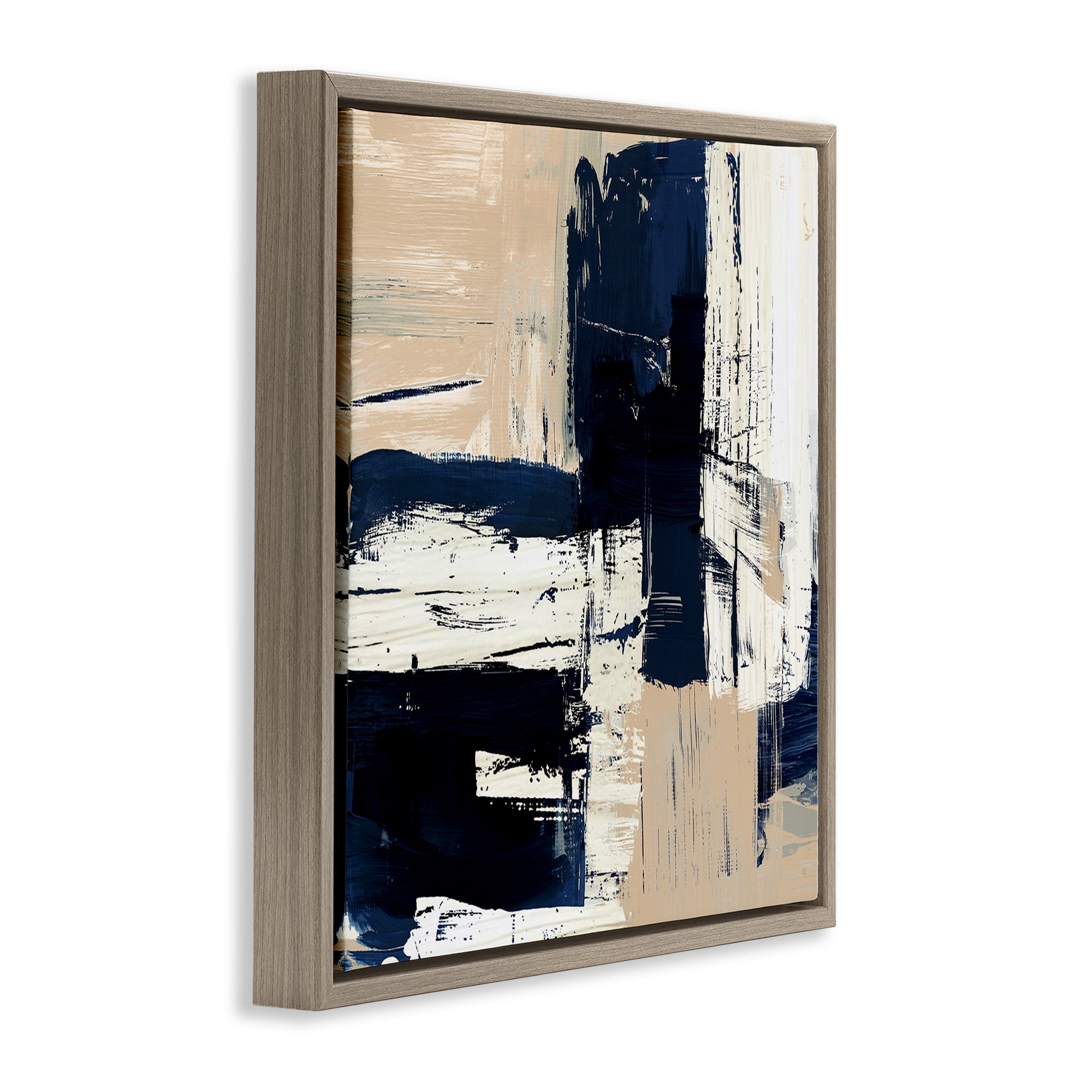 Stupell Industries Expressive Blue Tan Shapes Abstract Painting Brown Floater Framed Canvas Art Print Wall Art, 25 x 25