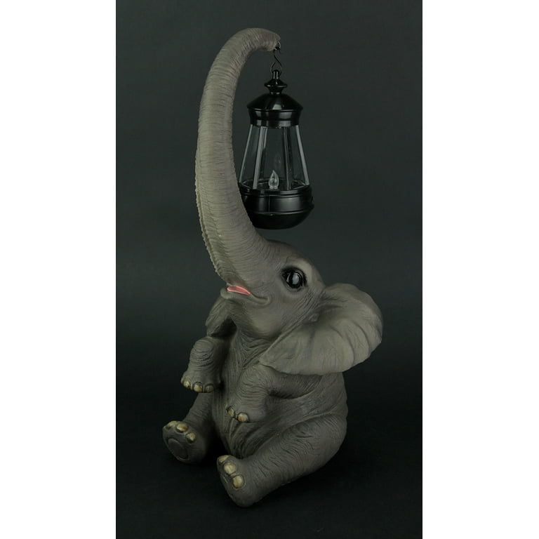 Things2Die4 Baby Elephant Holding Lantern With Trunk Solar Light Statue