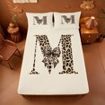 thumbnail image 5 of meiyoeat bow Monogram M Print Bed Sheets,Fashion Leopard Print Full Size Sheets,4 Pieces,1 Flat Sheet,1 Fitted Sheet and 2 Pillowcases, 5 of 6