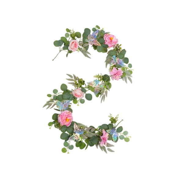 Twfbrm 5.9FT Flower Garland Artificial Butterfly Vines Flowers Garland for Bedroom, Greenery Hanging Flower Vines Floral Garland Decorations for Wedding Party Wall Room Decor