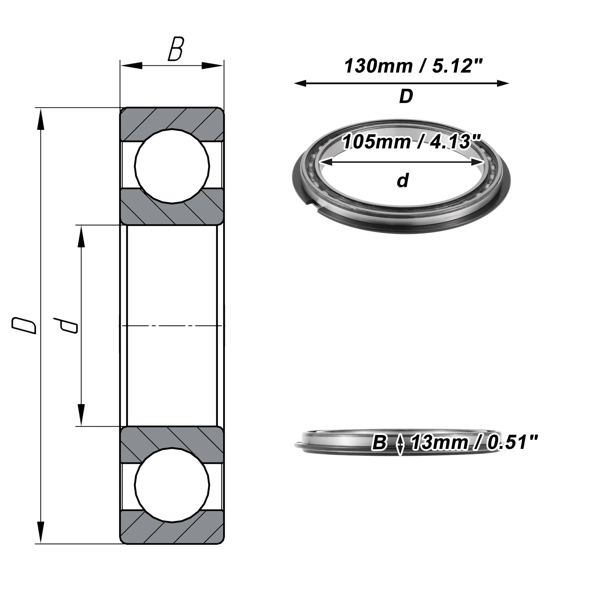 Unique Bargains 6821NR Deep Groove Ball Bearings 105x130x13mm P5 Open Type Lubricated Bearings 1 Pcs Car Scooter Skateboard Wheel Universal Silver Tone