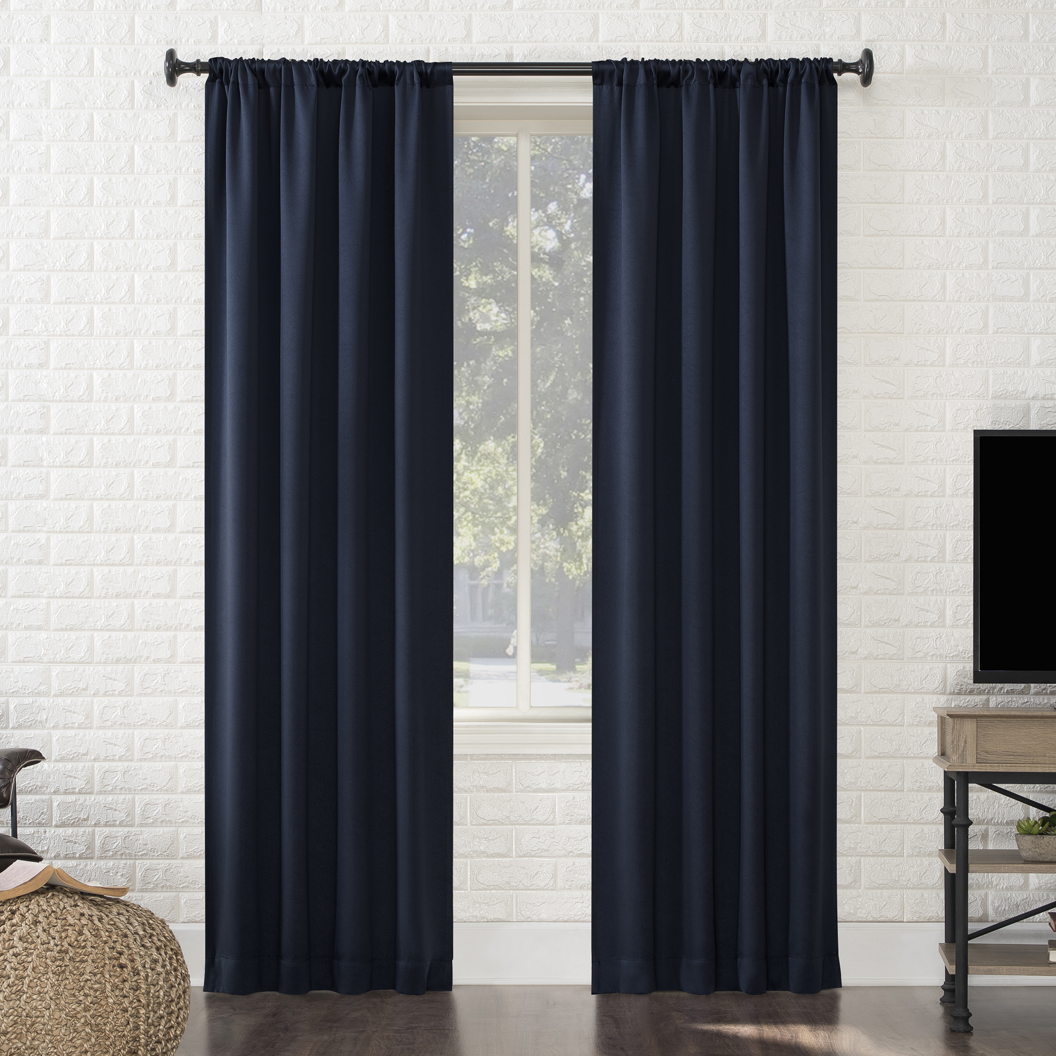Sun Zero Avery 100% Blackout Rod Pocket Single Curtain Panel, Navy, 40"W x 95"L