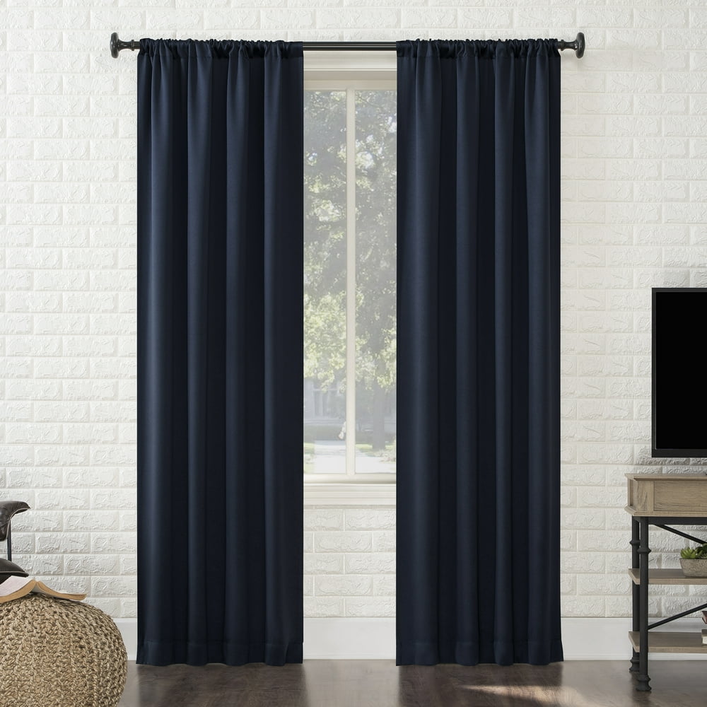 Sun Zero Avery 100 Blackout Rod Pocket Curtain Panel, 40" x 84", Navy