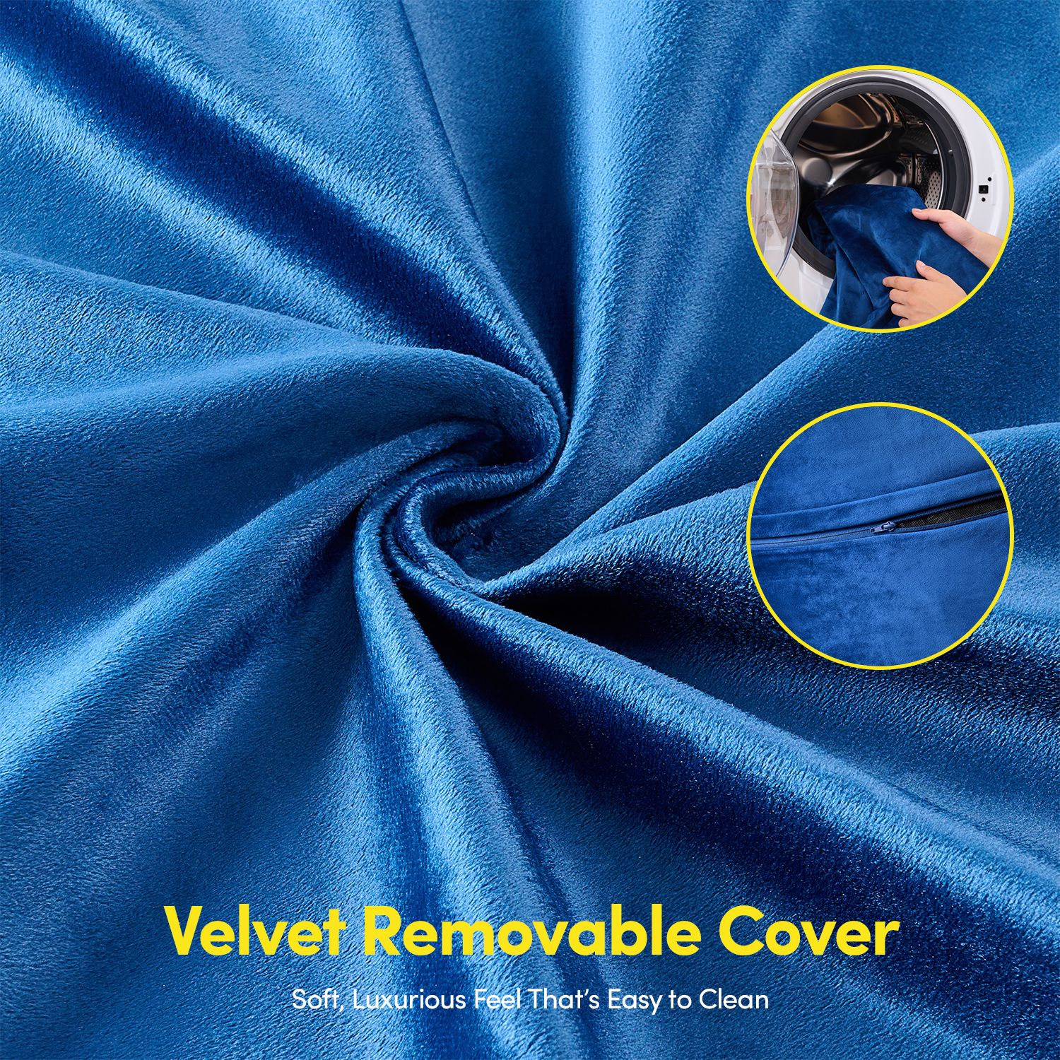 3FT Bean Bag Chair, Adults Foam Round Big Sofa Bean Bag for All Ages, Removable Velvet Cover, Navy Blue