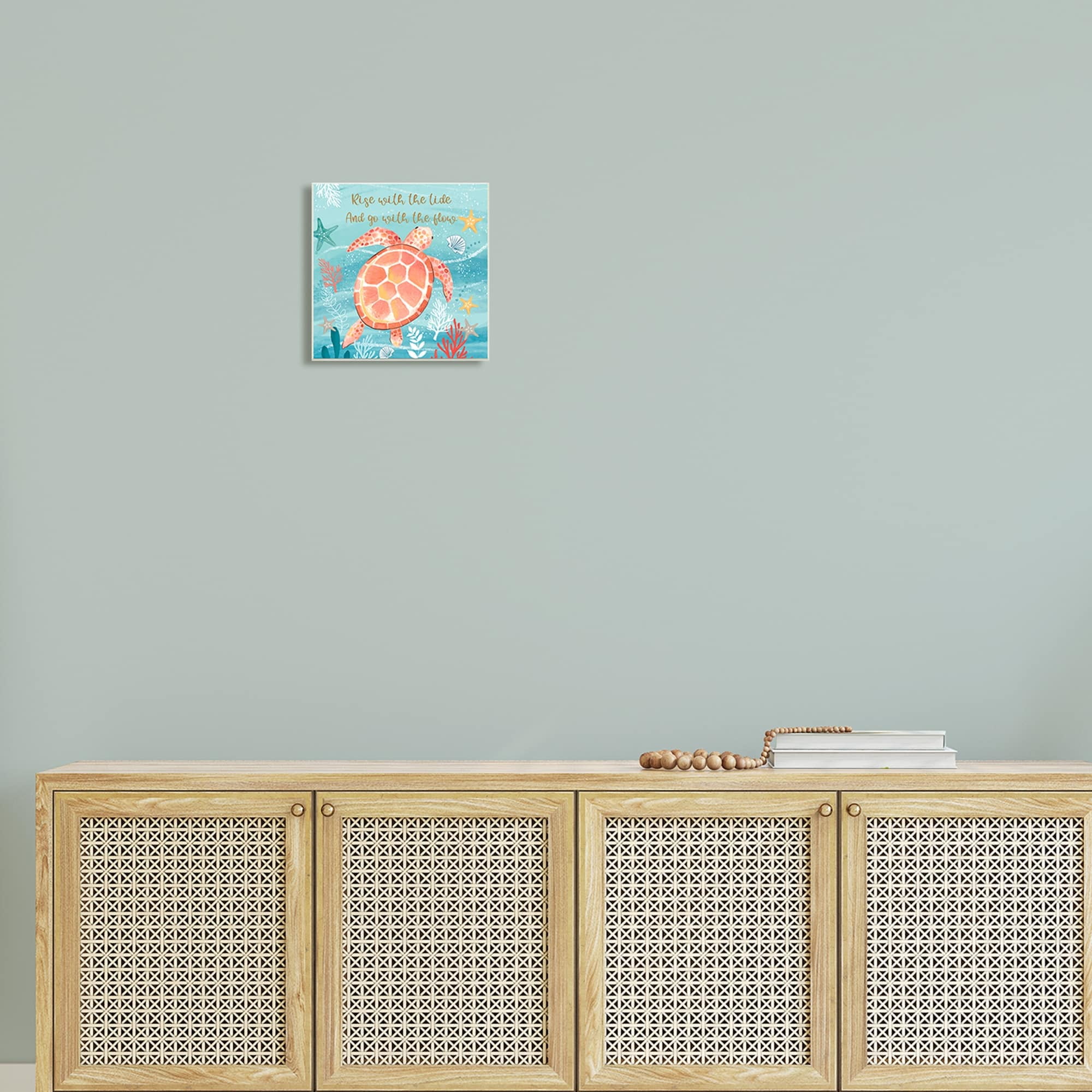 Stupell Industries Go With The Flow Sea Turtle Uplifting Message Graphic Art Unframed Art Print Wall Art, Design by Sharon Lee