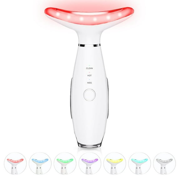 7 Color Neck Face Massager - Facial Massager Tool for Skin Care at Home, Vibrating Face Massager with Thermals, Galvanic Machines White