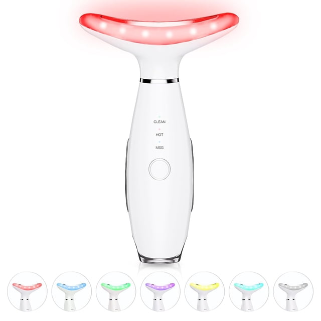 Masajeador Facial y de Cuello 7 en 1 con Tecnología Galvánica, Vibración y Calor, Herramienta de Cuidado de la Piel Recargable por USB-C, Blanco