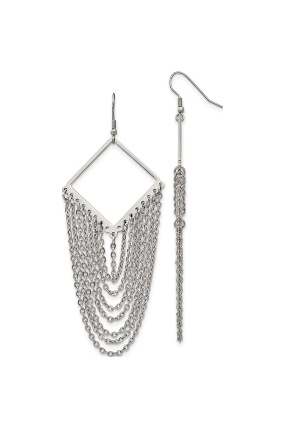 Stainless Steel Polished Multi Chain Dangle Shepherd Hook Earrings (85 X 38) Made In China sre486