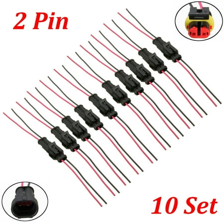- 10Pcs 2Pin Way Car Waterproof Electrical Adapter Connector Plug AWG PVC Marine Male & Female Wiring Harness Socket Terminal