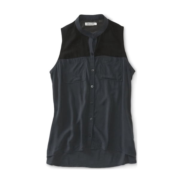 Aeropostale - Camiseta sin mangas de gasa con botones para mujer, gris, XS