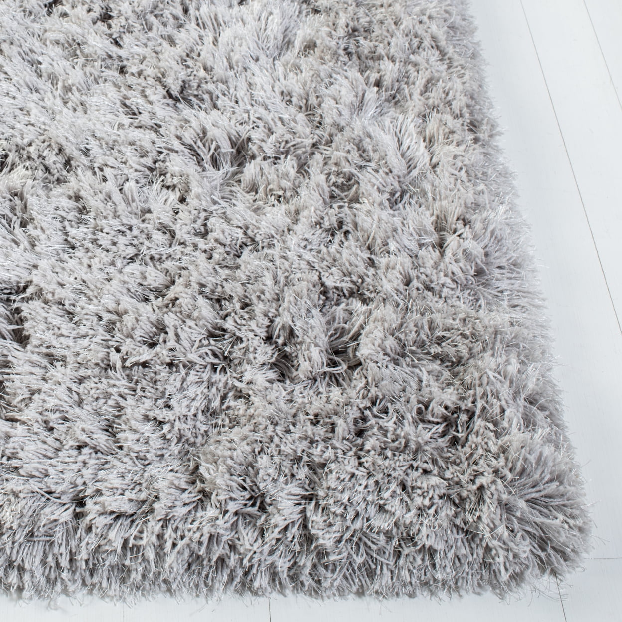 SAFAVIEH Ocean Braxton Solid Polyester Shag Area Rug, Silver, 3' x 5'