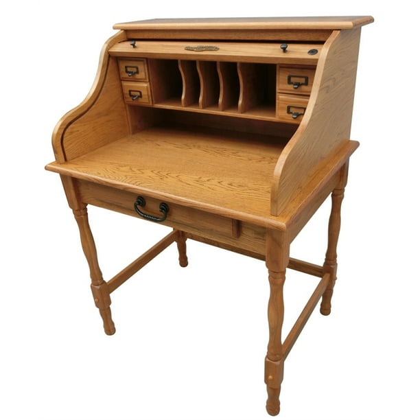 Lonie 32" Mini Roll Top Desk in Harvest Oak Solid Wood